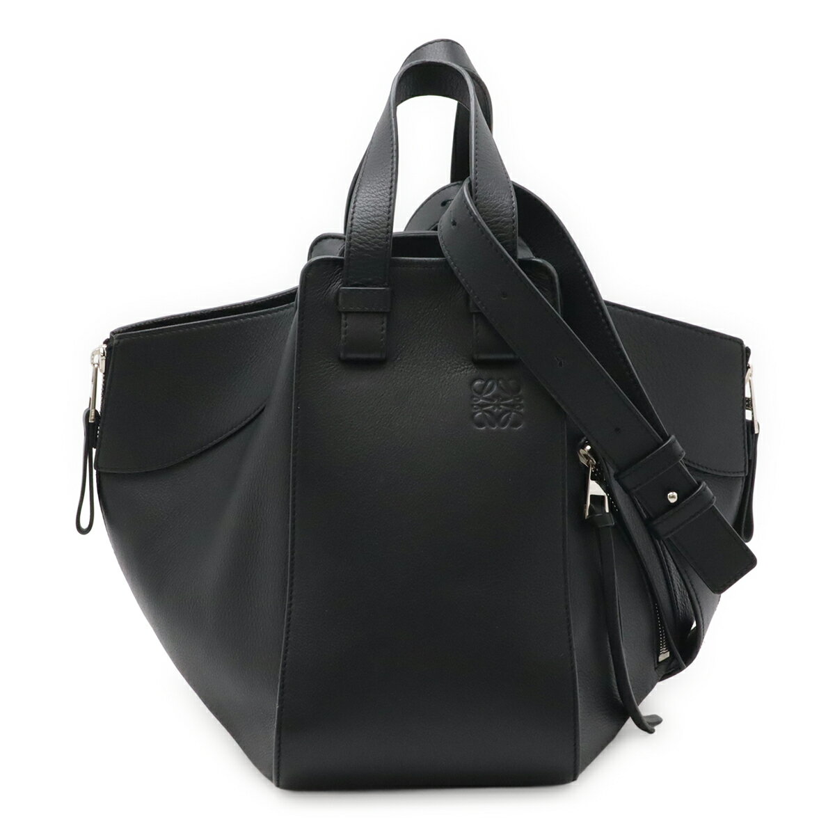 Rakuten - LOEWE ロエベ ハンモックバッグ スモール ドローストリングバッグ ハンドバッグ ショルダーバッグ レザー ブラック 黒 シルバー金具 387.30.S35 【中古】