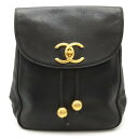 CHANEL シャネル ココボール ココマーク リュックサック バックパック チェーンショルダー 巾着型 キャビアスキン レザー ブラック 黒 ゴールド金具 【中古】