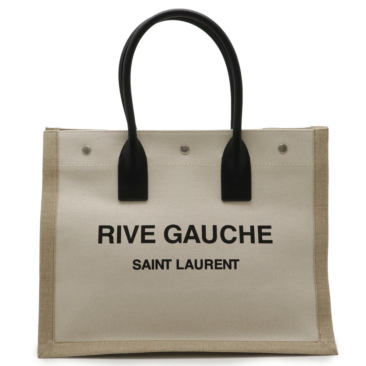 SAINT LAURENT PARIS サン ローラン パリ YSL イブサンローラン リヴゴーシュ トートバッグ キャンバス レザー ベージュ ブラック 617481 【中古】