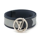 LOUIS VUITTON ルイ ヴィトン サンチュール LVサークル ベルト メンズ 紳士用 ネイビー 紺 シルバー #85 85/34 M0129V 【中古】