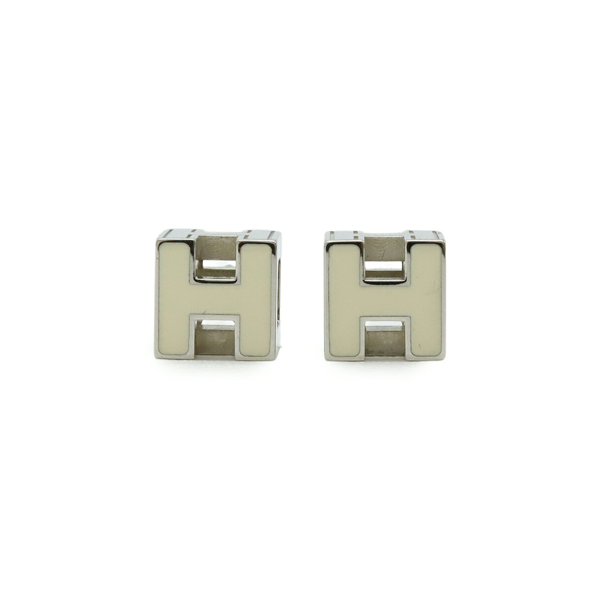 Rakuten - HERMES エルメス カージュドアッシュ Hキューブ Hロゴ ピアス アイボリー シルバー金具 【中古】