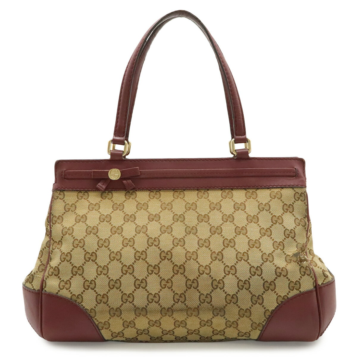 GUCCI グッチ GGキャンバス プリンシー シェリーライン トートバッグ ショルダーバッグ レザー カーキベージュ ボルドー 赤茶 257063 【中古】