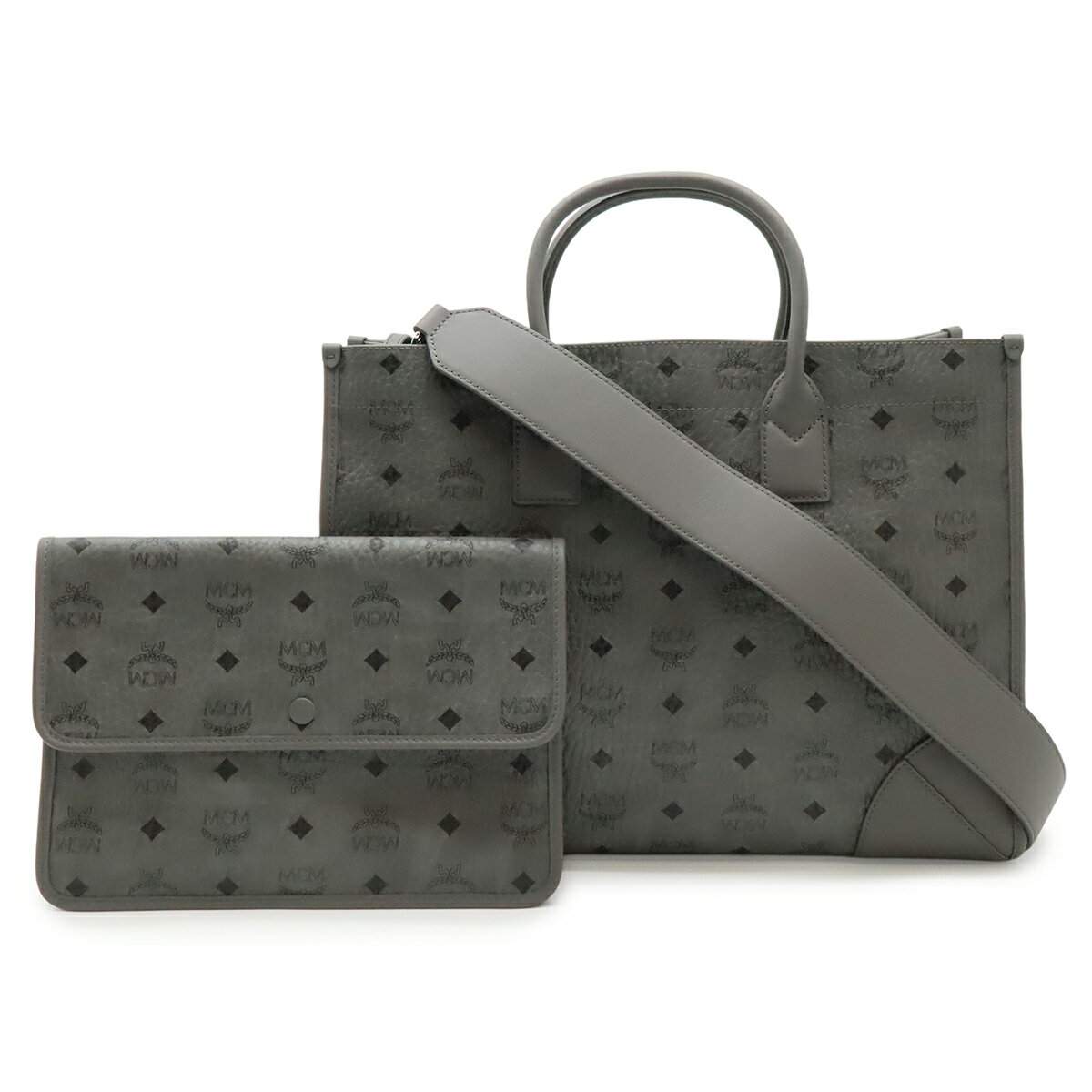 MCM エムシーエム トート ヴィセトス ハンドバッグ 2WAY ショルダーバッグ PVC レザー グレー ブラック 黒 シルバー金具 MWTCSBO03EG001 