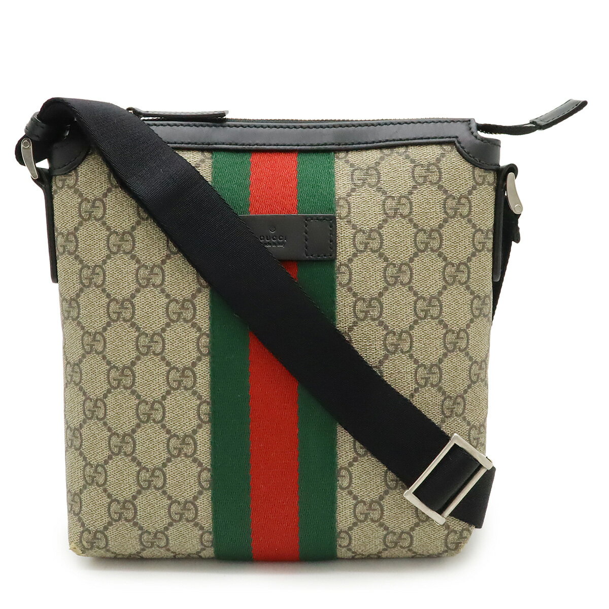 GUCCI グッチ GGスプリーム シェリーライン ウェブ フラット メッセンジャーバッグ ショルダーバッグ 斜め掛け PVC ベージュ ブラック 黒 471454 【中古】