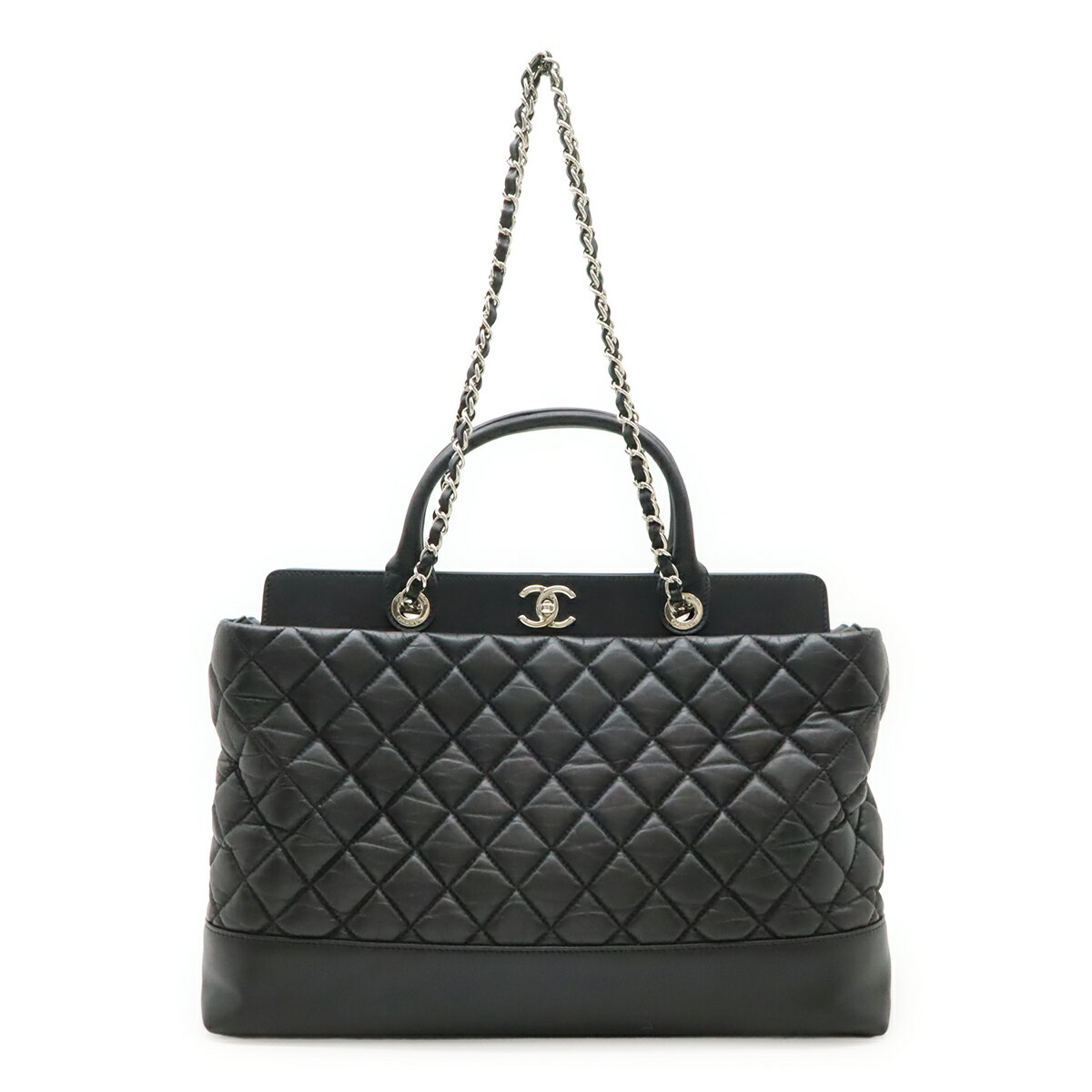 CHANEL シャネル マトラッセ ココマーク ポートベロー トートバッグ 2WAY ショルダーバッグ チェーン レザー ブラック 黒 シルバー金具 A66814 【中古】