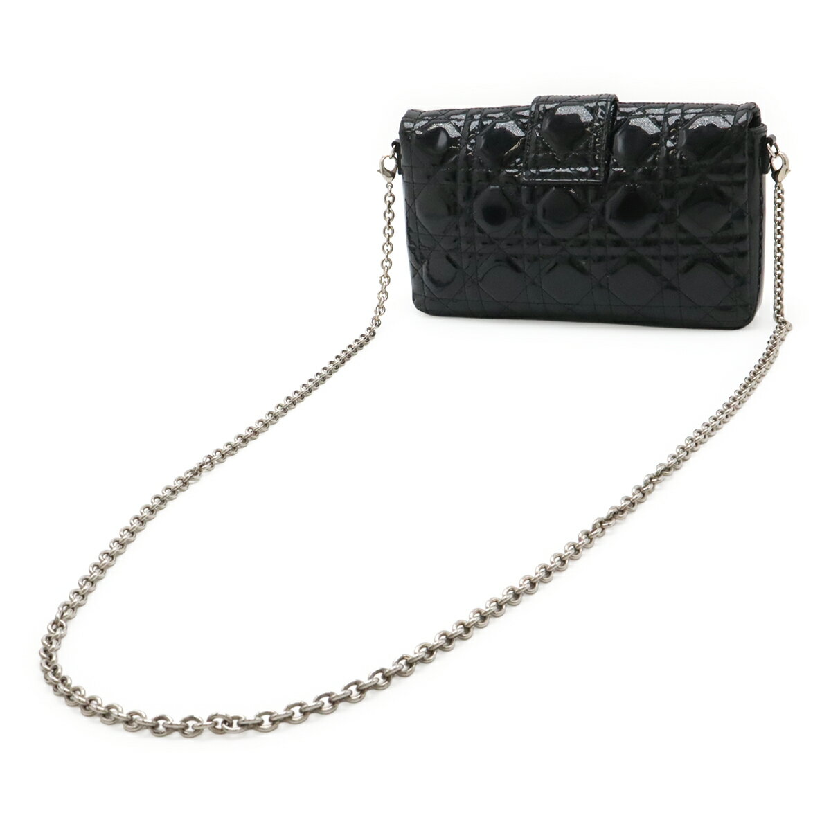 Christian Dior クリスチャン ディオール ニューロック カナージュ チェーンショルダーバッグ 2WAY クラッチ パテントレザー ブラック 黒 鍵欠品 【中古】 2