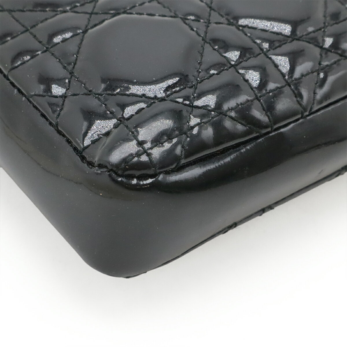 Christian Dior クリスチャン ディオール ニューロック カナージュ チェーンショルダーバッグ 2WAY クラッチ パテントレザー ブラック 黒 鍵欠品 【中古】 3