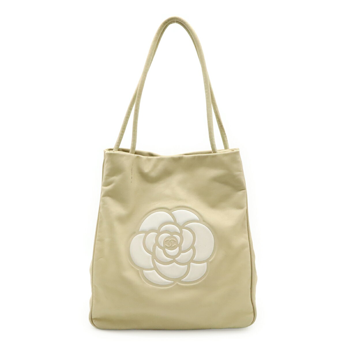 CHANEL シャネル カメリア ロゴ トートバッグ ショルダーバッグ ショルダートート 肩掛け レザー ベージュ ホワイト 白 ゴールド金具 A20856 【中古】