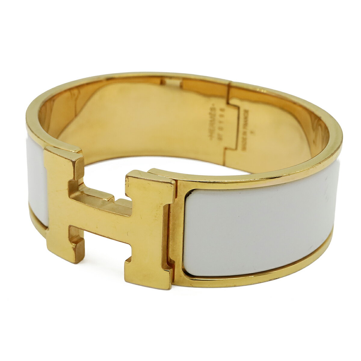Bangles - HERMES エルメス クリック クラックH PM ブレスレット バングル エナメルブレスレット GP ゴールドプレーテッド ホワイト 白 ゴールド金具 【中古】