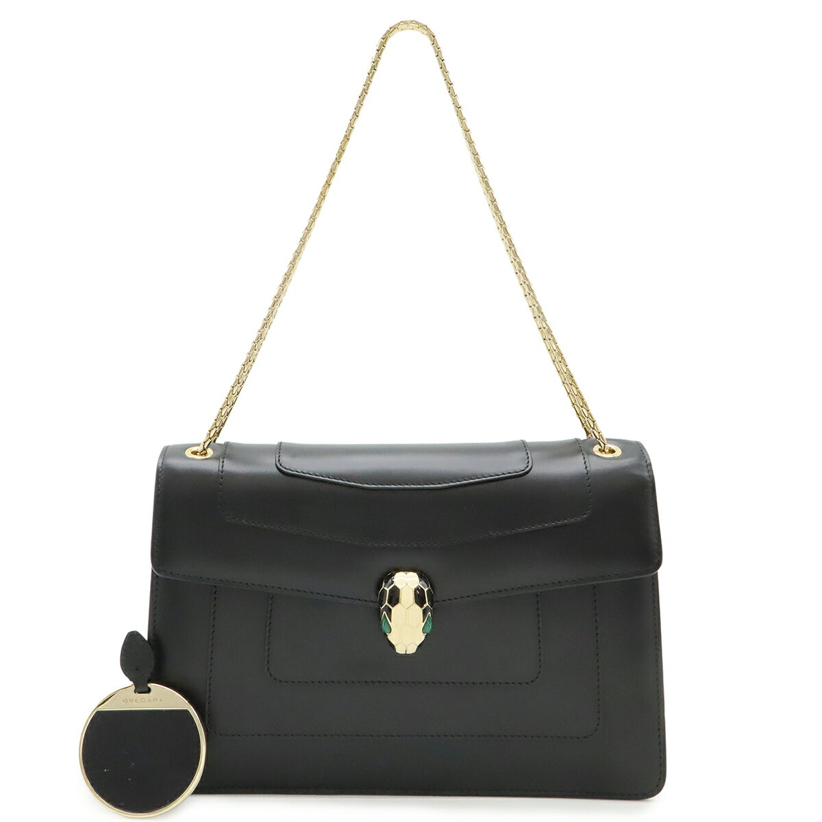 BVLGARI ブルガリ セルペンティ フォーエバー フラップバッグ チェーンショルダー ショルダーバッグ スネーク 蛇 レザー ブラック 黒 35106 【中古】