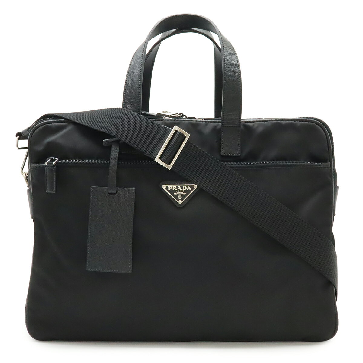 PRADA - PRADA プラダ トライアングルロゴ ビジネスバッグ ブリーフケース 書類カバン 2WAY ショルダーバッグ ナイロン NERO ブラック シルバー金具 V407S 【中古】