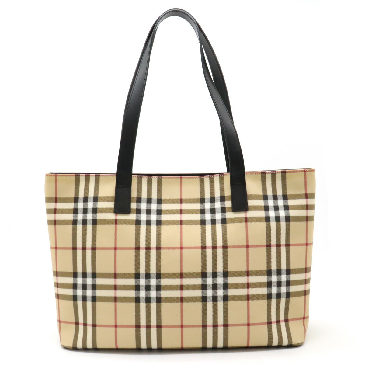 【バッグ】BURBERRY バーバリー ノバチェック トートバッグ ショルダーバッグ ショルダートート 肩掛け PVC レザー ベージュ ブラック 黒 【中古】