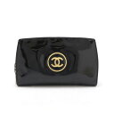 CHANEL シャネル メイクアップ ココマーク ラウンドファスナー 長財布 エナメル パテントレザー ブラック 黒 シルバー金具 A47663 【中古】