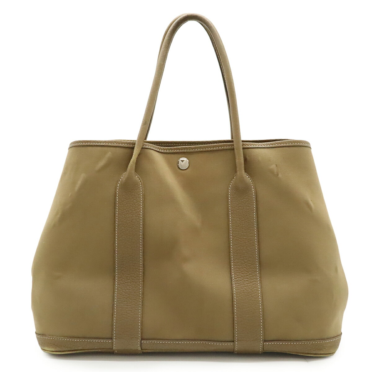 樂天商城 - HERMES エルメス ガーデンパーティPM トートバッグ ハンドバッグ トワルオフィシエ キャンバス レザー ブラウンベージュ系 シルバー金具 □Q刻印 【中古】