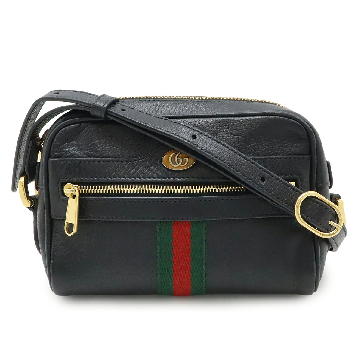 Rakuten - GUCCI グッチ オフィディア シェリーライン ポシェット ミニショルダーバッグ 斜め掛け レザー ブラック 黒 グリーン レッド ゴールド金具 517350 【中古】