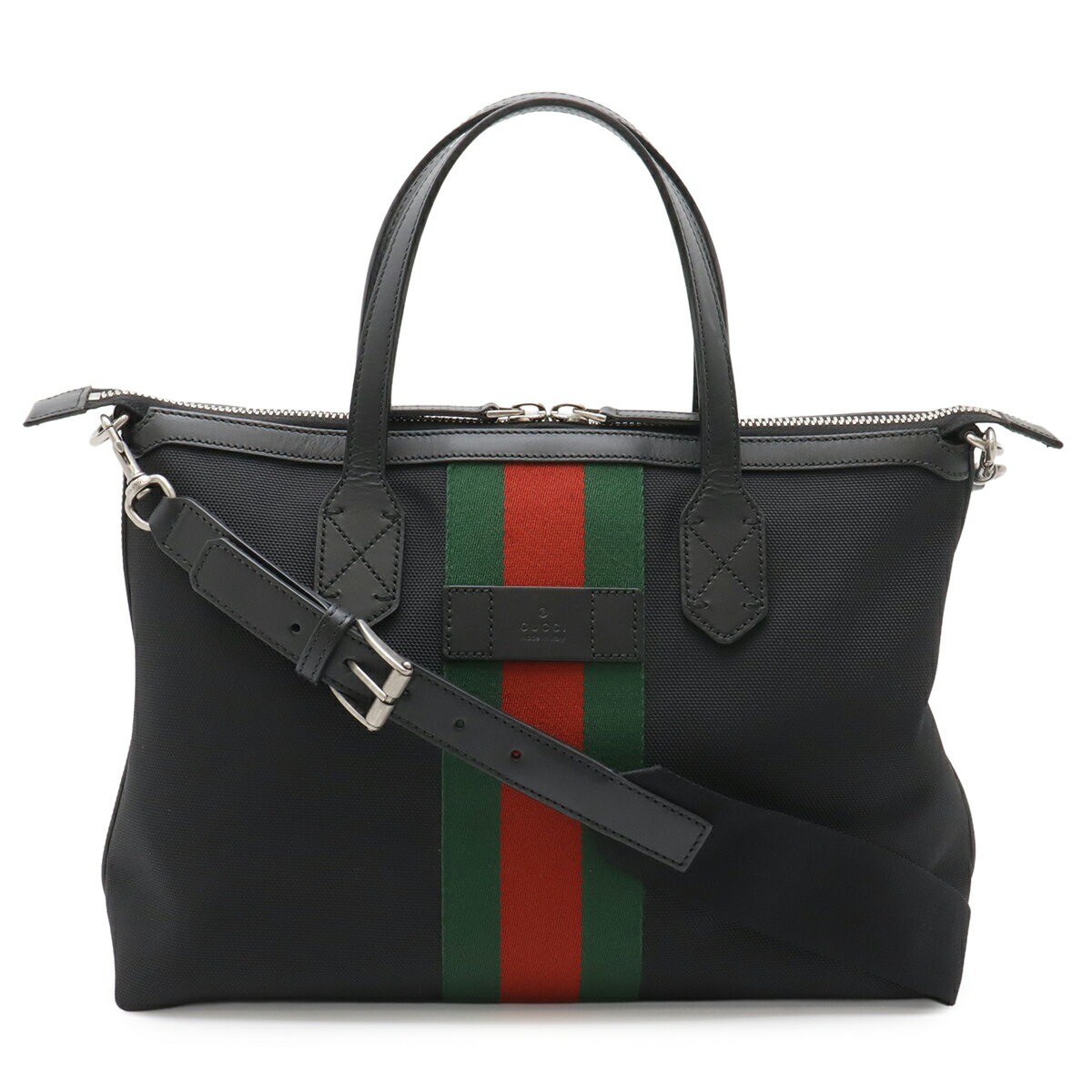 GUCCI グッチ シェリーライン ウェブストライプ トートバッグ 2WAY ショルダーバッグ ナイロンキャンバス レザー ブラック アウトレット品 630923 【中古】