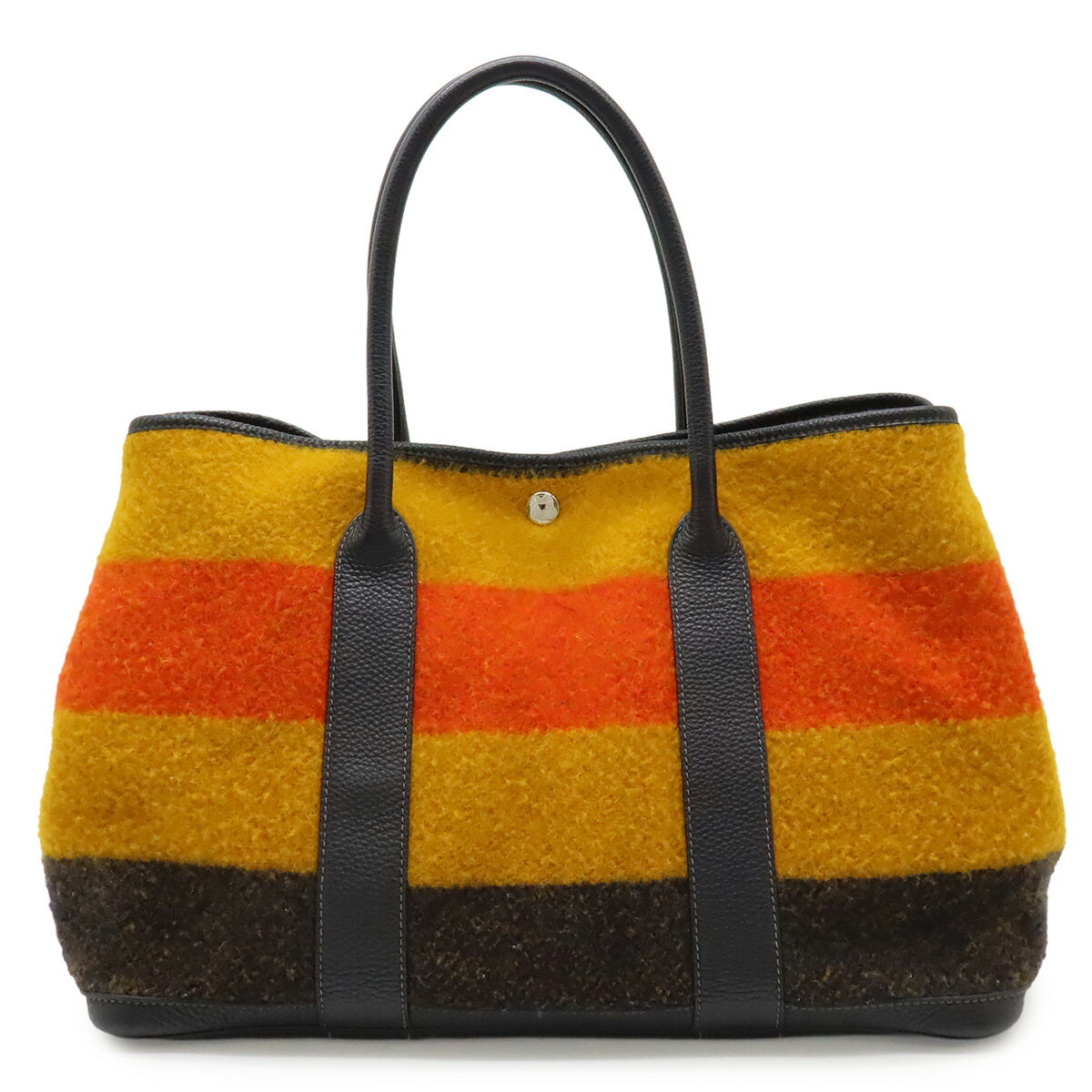 乐天商城 - HERMES エルメス ガーデンパーティPM トートバッグ ハンドバッグ ロカバール ウール レザー オレンジ イエロー ネイビー 紺 シルバー金具 【中古】