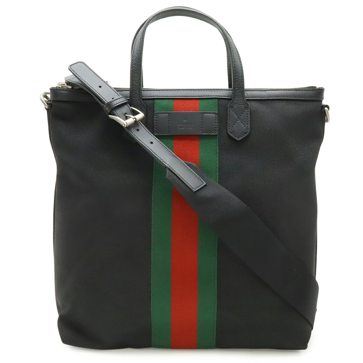 GUCCI グッチ ウェブストライプ シェリーライン トートバッグ 2WAY ショルダーバッグ ナイロンキャンバス レザー ブラック アウトレット品 619751 【中古】