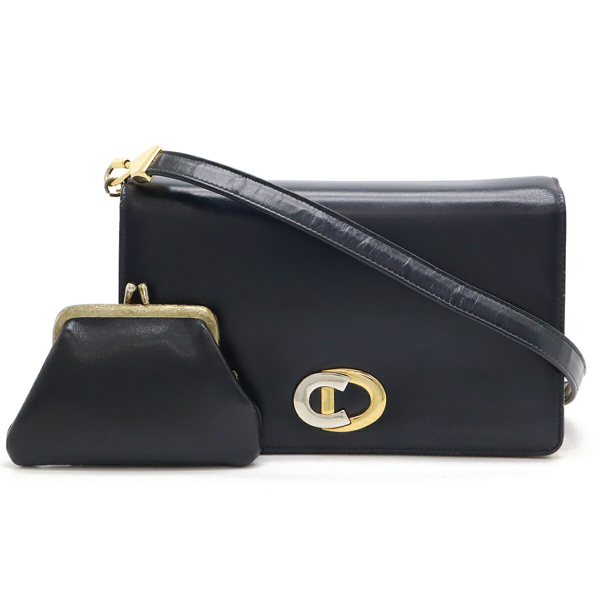 Christian Dior クリスチャン ディオール ヴィンテージ ショルダーバッグ ワンショルダー 2WAY クラッチバッグ カーフスキン ダークネイビー 濃紺 【中古】