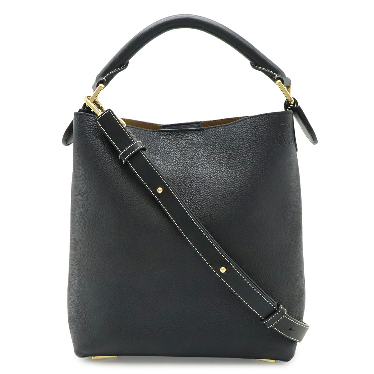 LOEWE ロエベ アナグラム Tバケット スモール ハンドバッグ 2WAY ショルダーバッグ レザー ブラックネイビー ブラック 黒 ゴールド金具 35212KBR83 【中古】