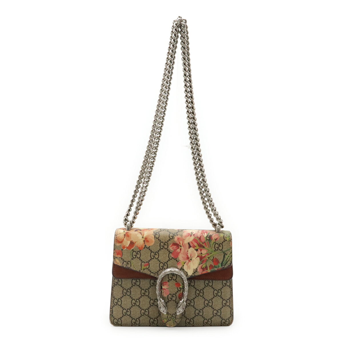 GUCCI - GUCCI グッチ ディオニュソス GGブルームス ミニバッグ チェーンバッグ ショルダーバッグ タイガーヘッド PVC ベージュ ピンク系マルチ 421970 【中古】