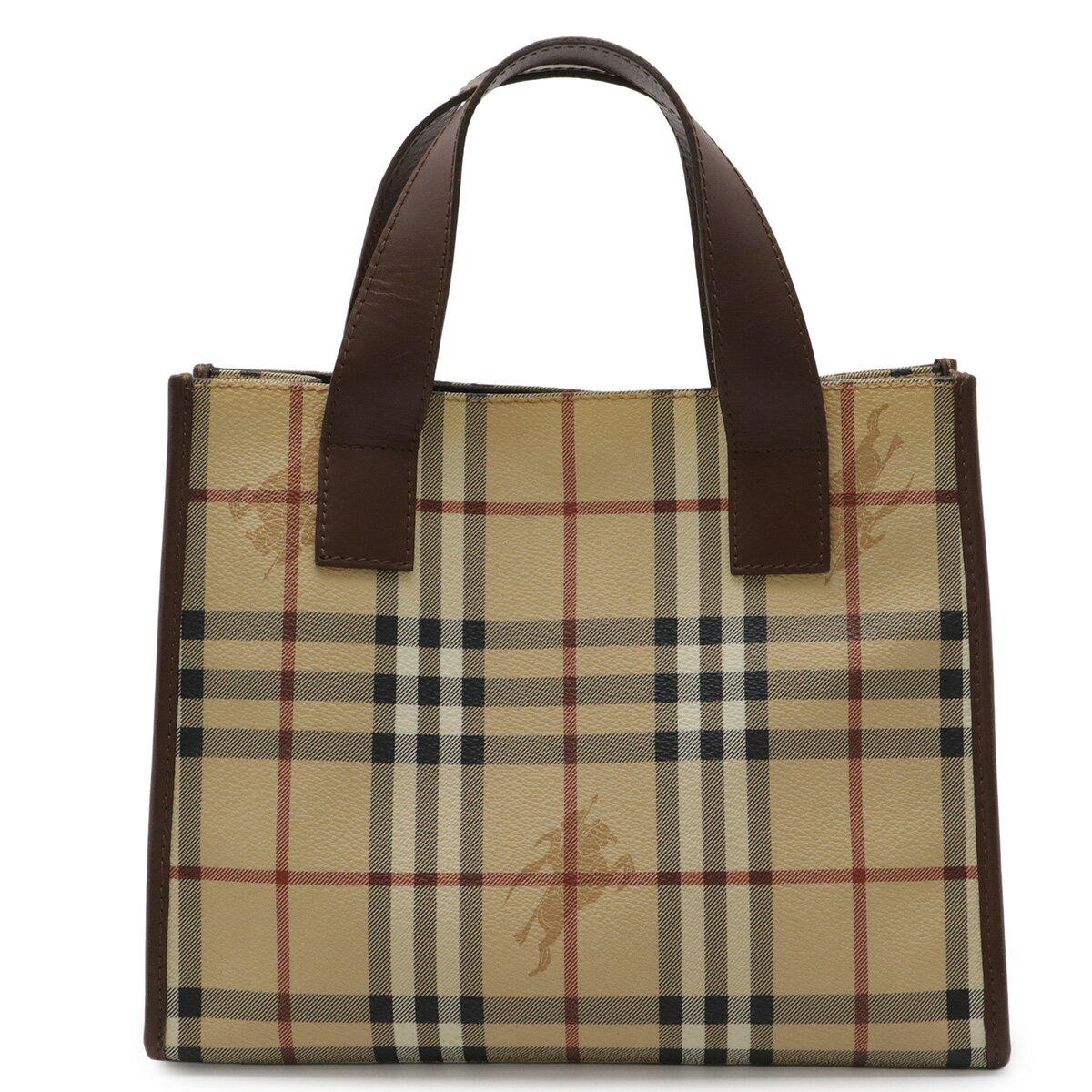BURBERRY バーバリー ノバチェック チェック柄 ハンドバッグ トートバッグ PVC レザー ベージュ ブラウン 茶 【中古】