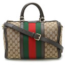 GUCCI グッチ GGキャンバス シェリーライン ハンドバッグ ミニボストン 2WAYショルダーバッグ レザー カーキベージュ ダークブラウン 247205 ...