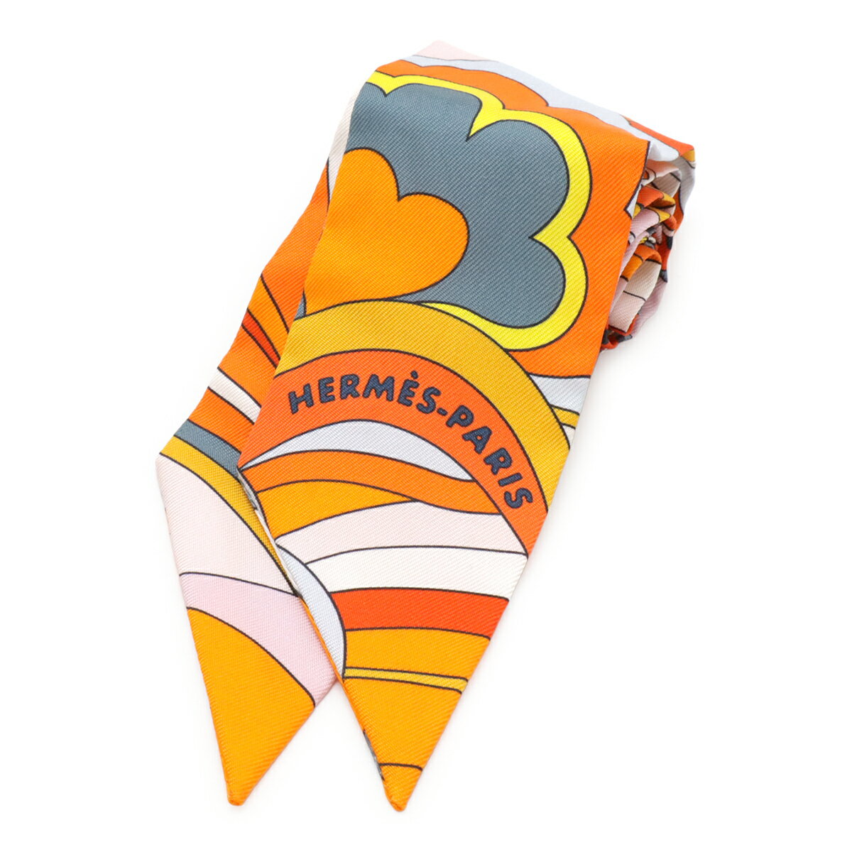 Rakuten - HERMES エルメス TWELL ツイリー ツイル トゥイリー スカーフ バッグアクセサリー フォーブルレインボー シルク100% オレンジ マルチカラー 【中古】