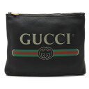 【財布】GUCCI グッチ グッチプリント ミディアム ポートフォリオ クラッチバッグ セカンドバッグ レザー ブラック 黒 グリーン 緑 レッド 赤 500981 【中古】