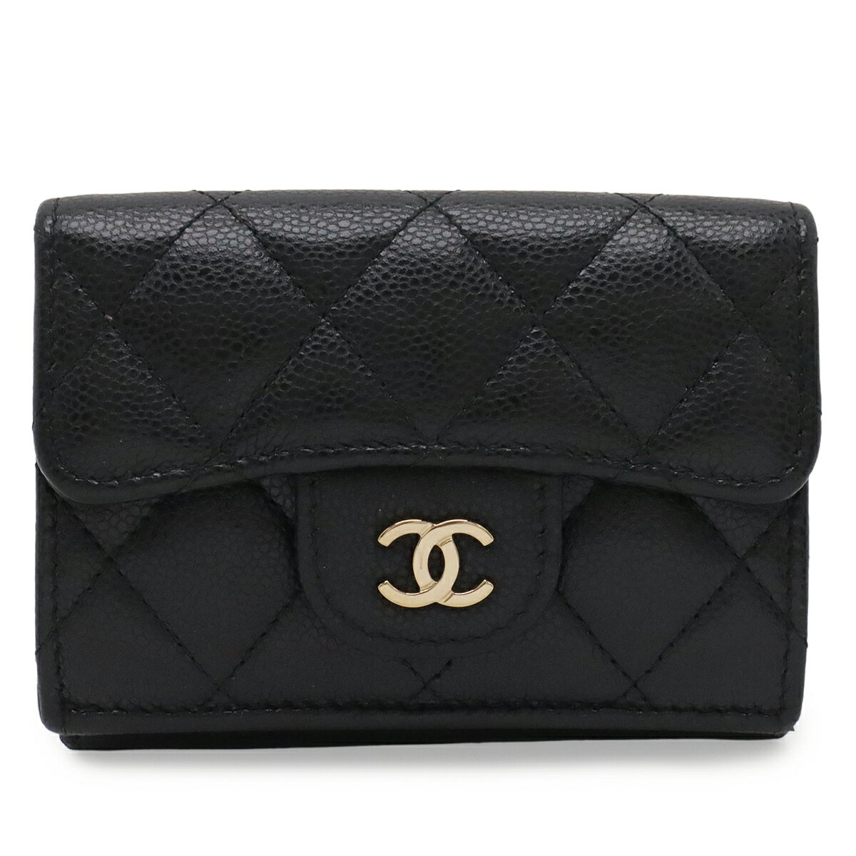 CHANEL シャネル クラシック スモール フラップ ウォレット マトラッセ ココマーク 3つ折財布 三つ折り キャビアスキン レザー ブラック 黒 AP0230 