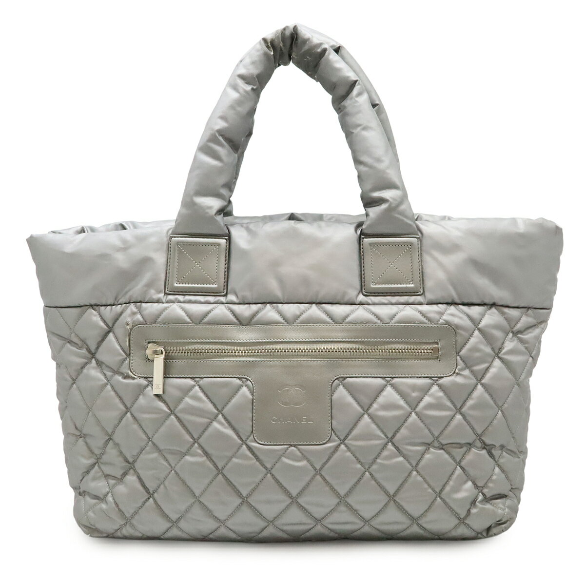 CHANEL シャネル コココクーン トートGM トートバッグ ショルダーバッグ ココマーク ナイロン レザー シルバー ネイビー A47107 【中古】