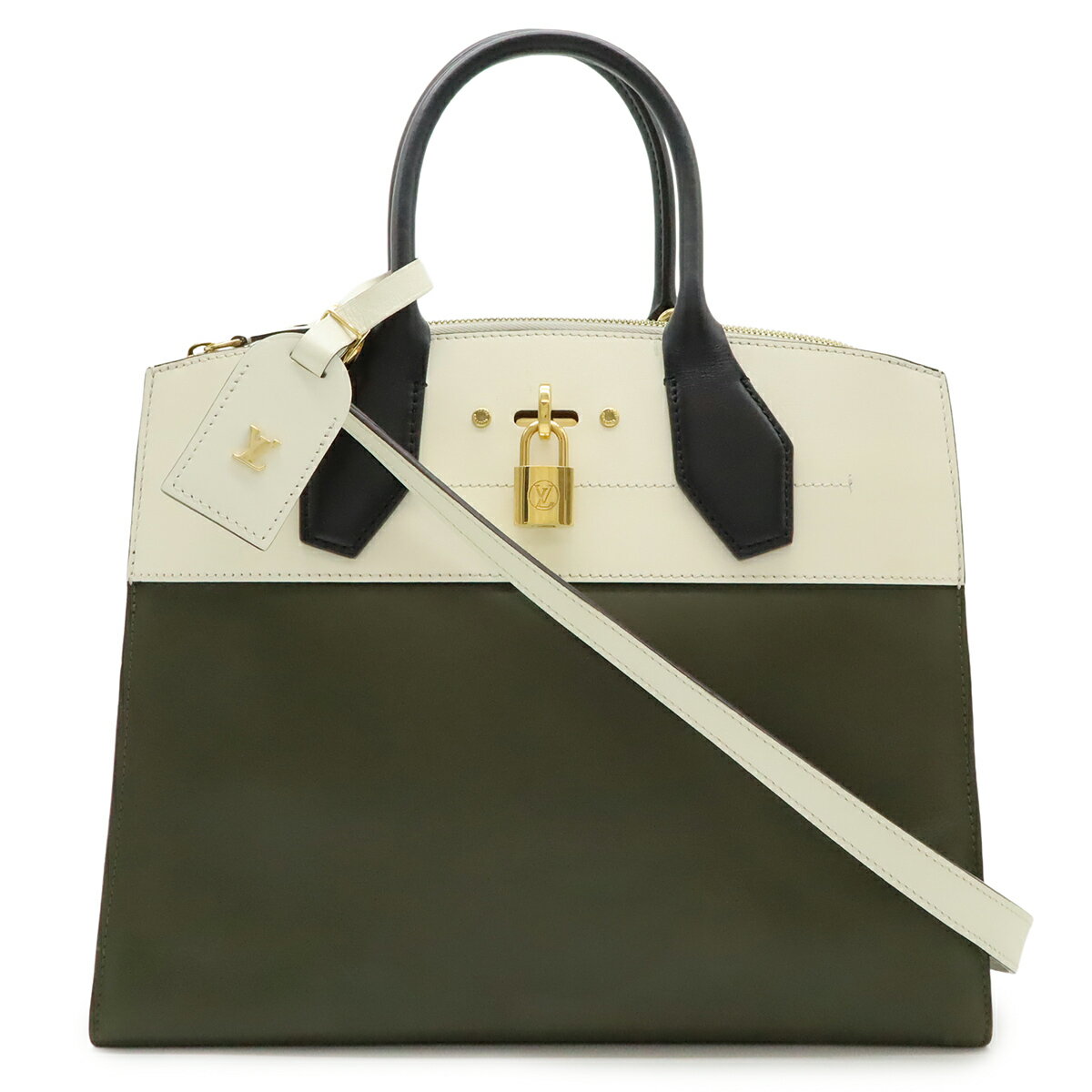 Rakuten - LOUIS VUITTON ルイ ヴィトン シティ スティーマーMM ハンドバッグ 2WAY ショルダーバッグ バイカラー レザー カーキ アイボリー ブラック M51035 【中古】