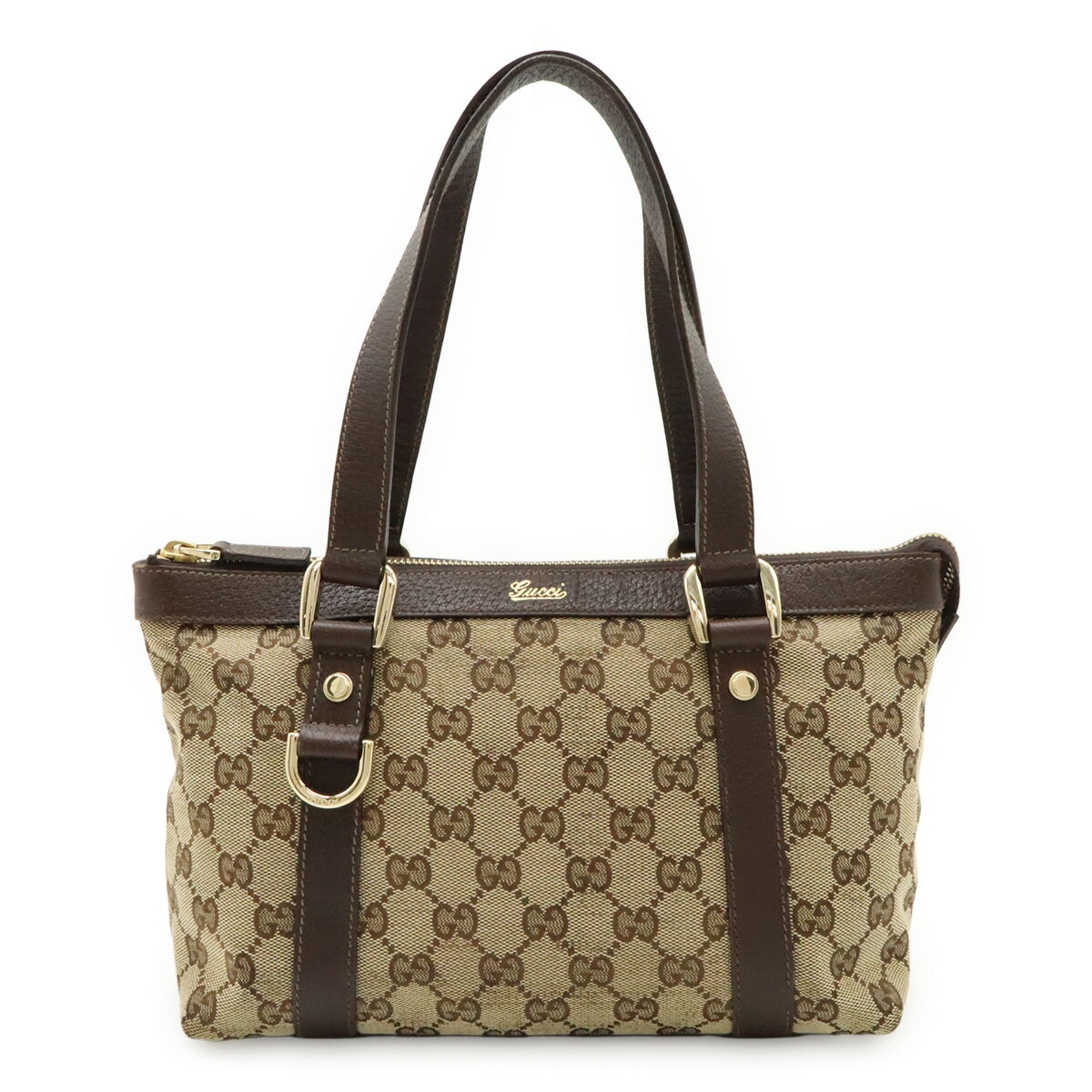GUCCI グッチ GGキャンバス トートバッグ ハンドバッグ ミニバッグ カーキベージュ ダークブラウン ゴールド金具 141471 【中古】のサムネイル