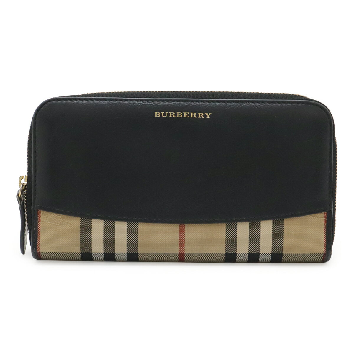 Rakuten - BURBERRY バーバリー シャドーホース ノバチェック ジップアラウンドウォレット ラウンドファスナー 長財布 レザー キャンバス ブラック ベージュ 【中古】