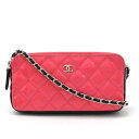 CHANEL シャネル マトラッセ ココマーク チェーンウォレット ショルダーバッグ 2WAY ポーチ バイカラー エナメル ピンク ブラック シルバー金具 【中古】(4)