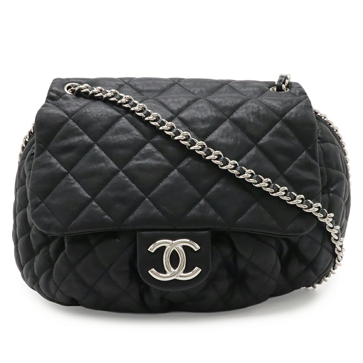 Rakuten - CHANEL シャネル マトラッセ ラグジュアリー チェーンアラウンド ココマーク チェーンショルダー レザー ブラック 黒 シルバー金具 A49889 【中古】