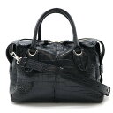 TOD'S トッズ D-styling Dスタイリング Dバッグ ハンドバッグ 2WAY ショルダーバッグ 斜め掛け クロコ型押し レザー ブラック 黒 シルバ...