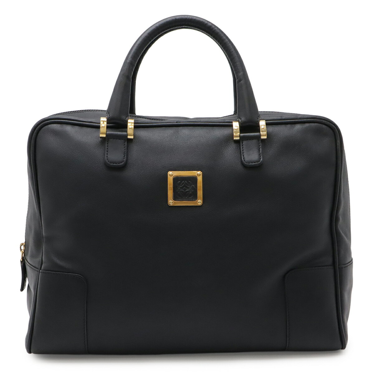 LOEWE ロエベ アマソナ アナグラム ボストンバッグ ハンドバッグ レザー ブラック 黒 ゴールド金具 【中古】