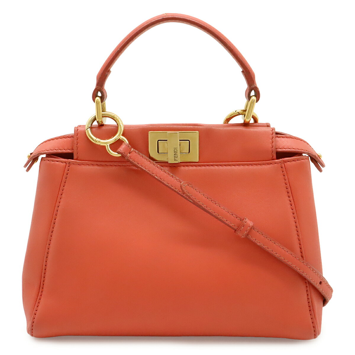 乐天商城 - FENDI フェンディ ミニ ピーカブー ハンドバッグ ミニバッグ 2WAY ショルダーバッグ 斜め掛け レザー コーラルピンク系 ゴールド金具 8BN244 【中古】