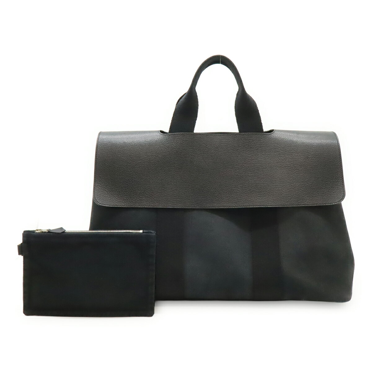 樂天商城 - HERMES エルメス ヴァルパライソMM バルパライソ ハンドバッグ トートバッグ トワルシェブロン キャンバス レザー ブラック 黒 ポーチ付 □J刻印 【中古】
