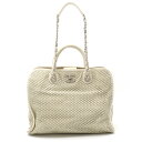 CHANEL シャネル ココマーク パンチングメッシュ ハンドバッグ トートバッグ 2WAY ショルダーバッグ チェーンショルダー レザー アイボリー 【中古】