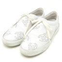 シャネル 【靴】CHANEL シャネル ココマーク ロゴ スニーカー ローカット デッキシューズ レザー ラバー ホワイト 白 #37 日本サイズ約24cm