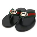 GUCCI グッチ ウェブ付き インターロッキングG トングサンダル レザー ブラック グリーン レッド メンズ #6 日本サイズ約25cm 630307 【中古】(4)