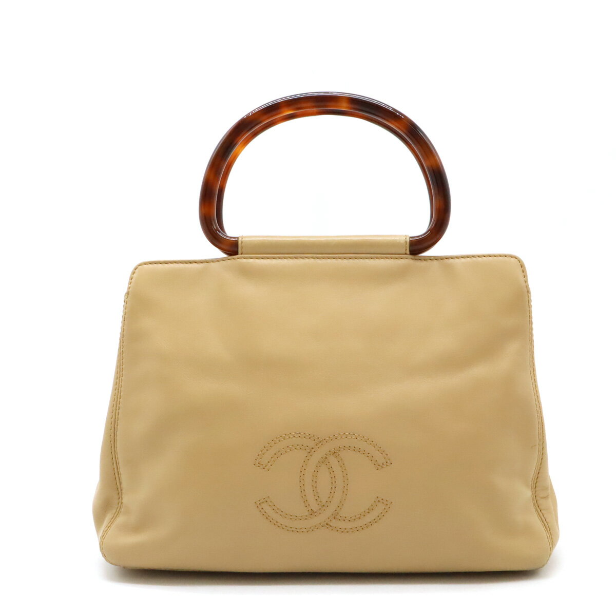 CHANEL シャネル ココマーク ハンドバッグ プラスチックハンドル レザー ベージュ ブラウン系マーブル 【中古】