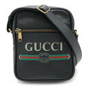 GUCCI グッチ グッチプリント メッセンジャーバッグ ショルダーバッグ 斜め掛け レザー ブラック 黒 ゴールド金具 523591 【中古】