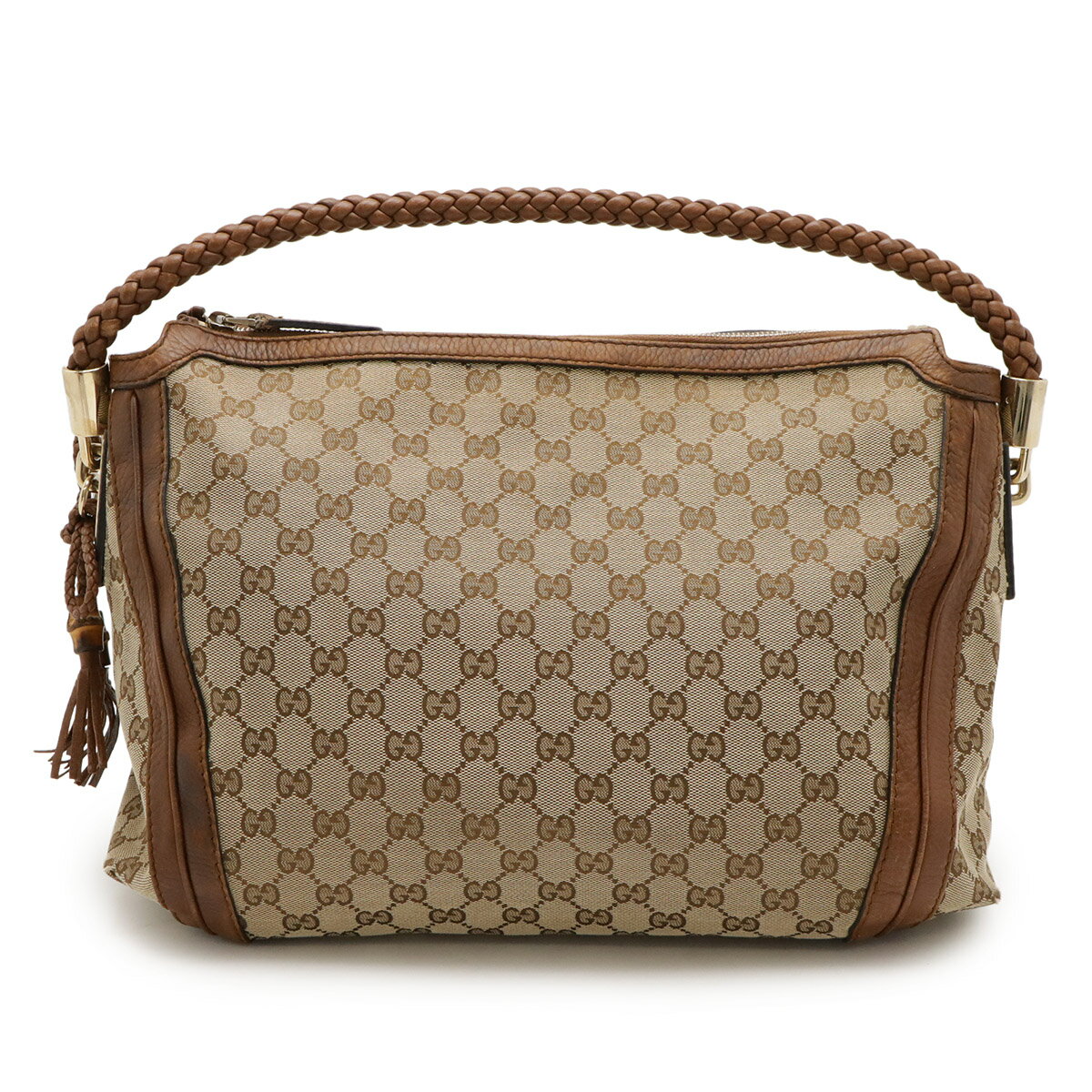 Rakuten - GUCCI グッチ ベラ GGキャンバス バンブー リボン ショルダーバッグ 編み込みショルダー ワンショルダー レザー カーキベージュ ブラウン 269949 【中古】