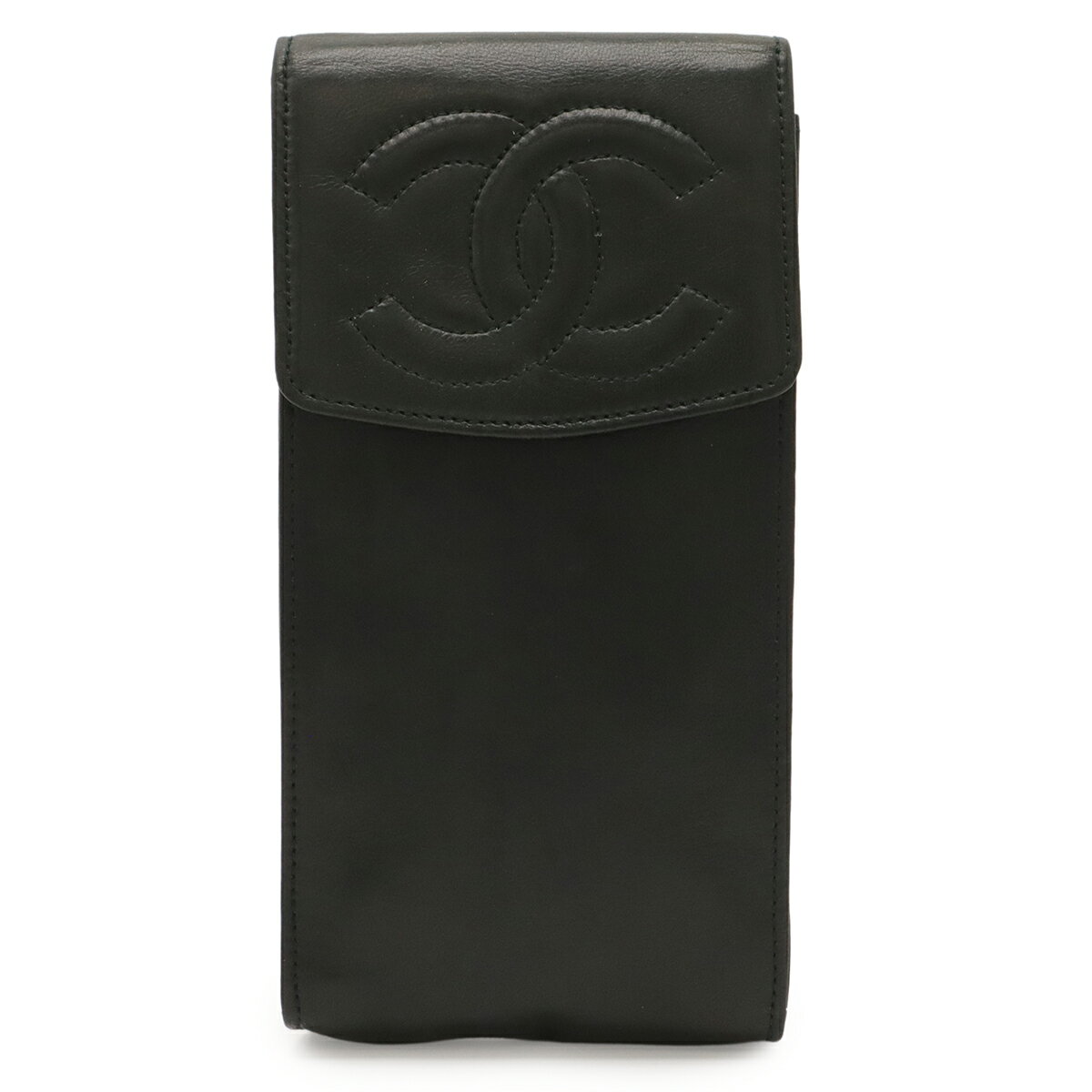 CHANEL シャネル ココマーク メガネケース 眼鏡 マルチケース ペンケース 携帯ケース ラムスキン レザー ブラック 黒 ゴールド金具 【中古】