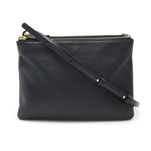 CELINE セリーヌ トリオ ラージ ショルダーバッグ ポシェット 斜め掛け ポーチ ラムスキン レザー ブラック 黒 ゴールド金具 171453 【中古】 CELINE セリーヌ トリオ ラージ ショルダーバッグ ポシェット 斜め掛け ポーチ ラムスキン レザー ブラック 黒 ゴールド金具 171453 【中古】