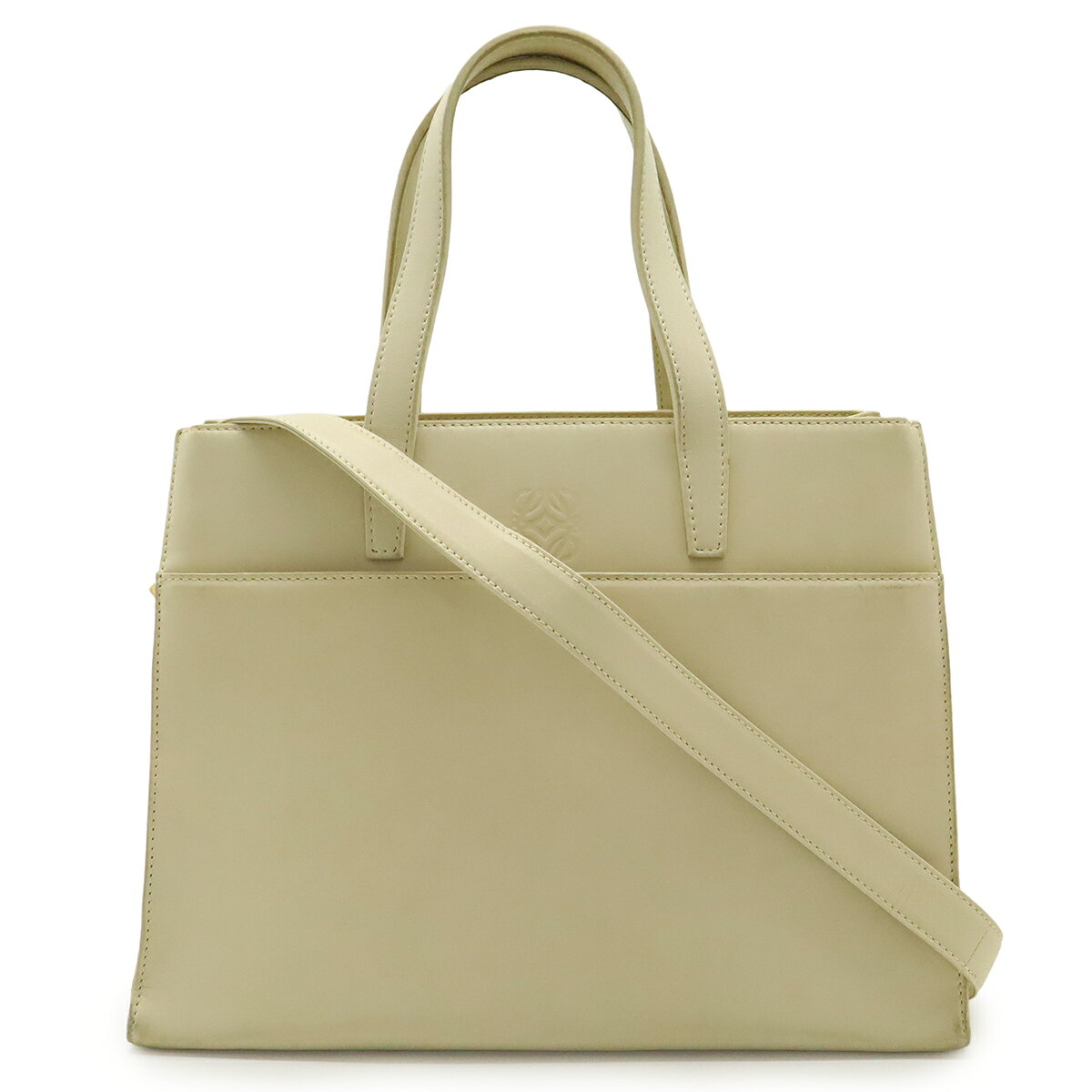 Rakuten - LOEWE ロエベ アナグラム トートバッグ ハンドバッグ 2WAY ショルダーバッグ セミショルダー 肩掛け レザー クリーム ゴールド金具 【中古】