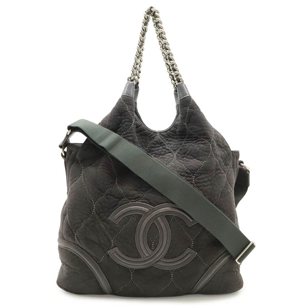 Rakuten - CHANEL シャネル ムートン チェーンショルダー ショルダーバッグ 斜め掛け 2WAY トートバッグ レザー グレー シルバー金具 【中古】